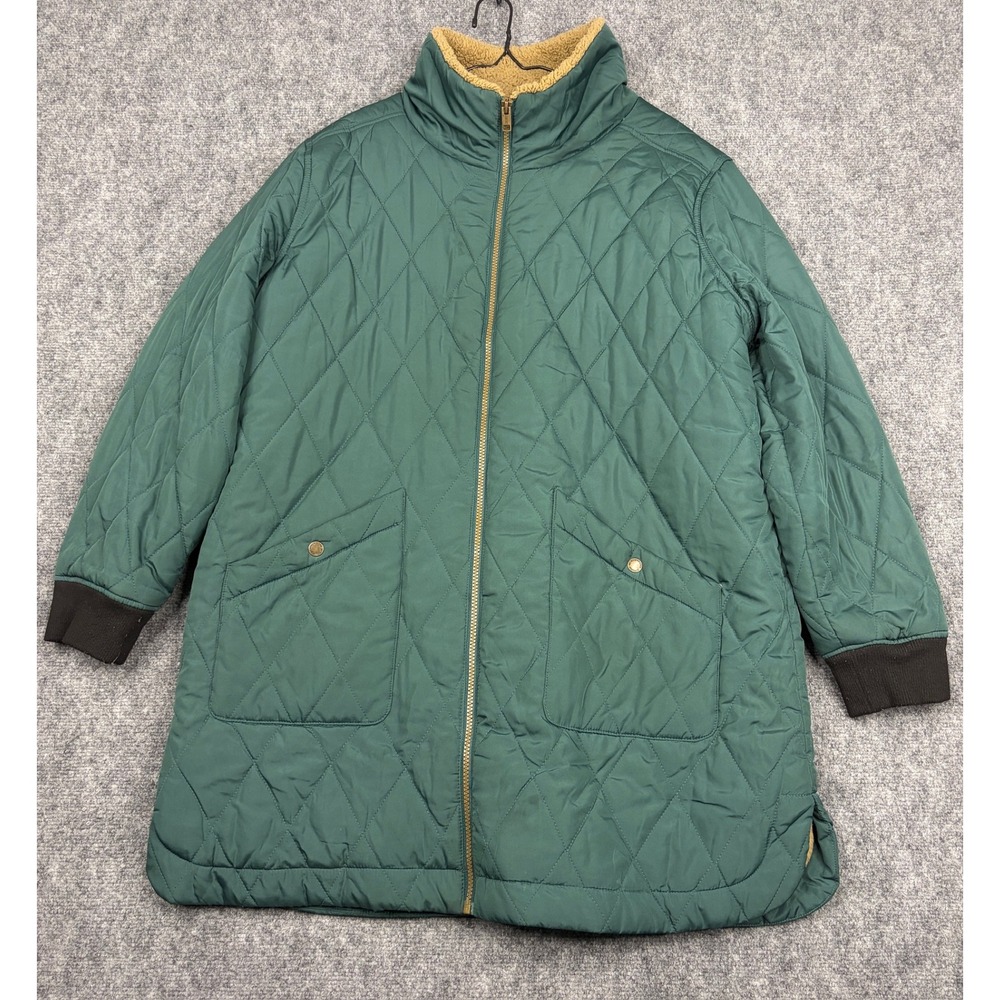 Weatherproof Vintage Green Quilted Sherpa Lined Jacket Womens XL Full Zip Coat